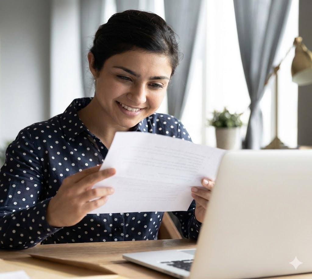 Client reviewing an improved credit report
